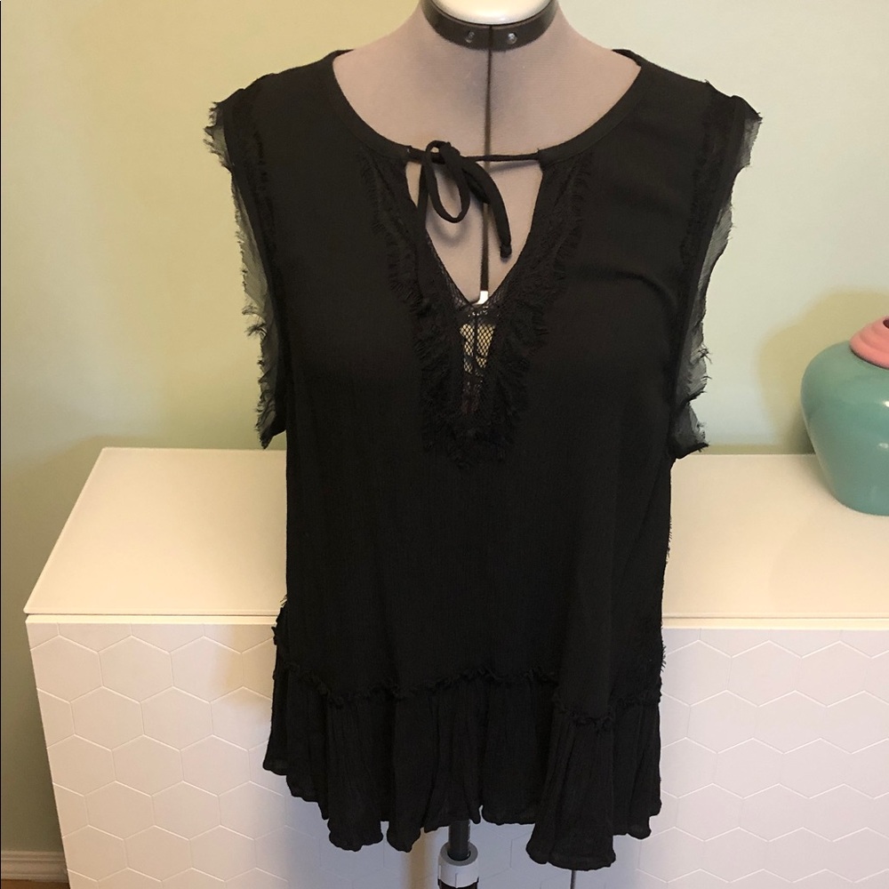 American Eagle Outfitters Black Ruffle Tank Top